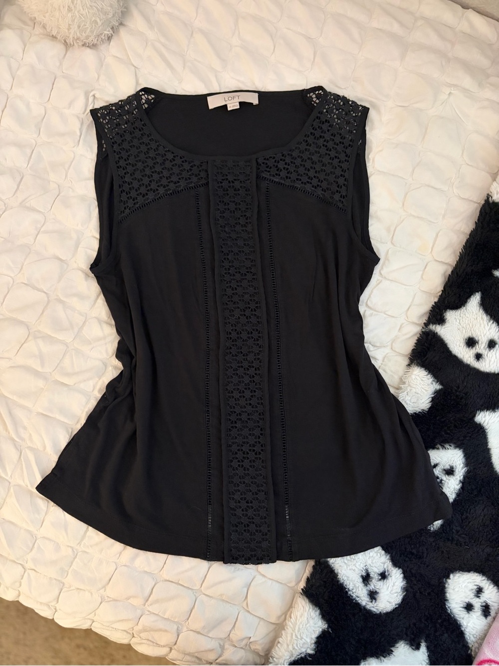 LOFT Black Crochet-Trim Sleeveless Top